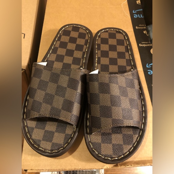 Shoes - Amitva Genuine Cowhide Leather checkered slides